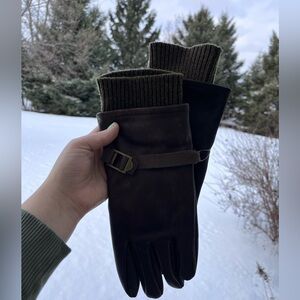 Polo Ralph Lauren cow hide leather army military style wool gloves brown NWT